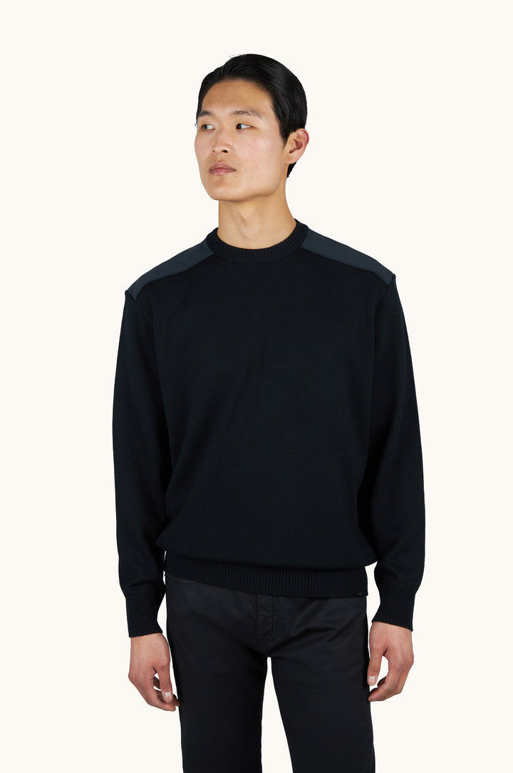 Paul &amp; Shark Soft Cool Touch Wool Crewneck Sweater with Typhoon® Details | Black