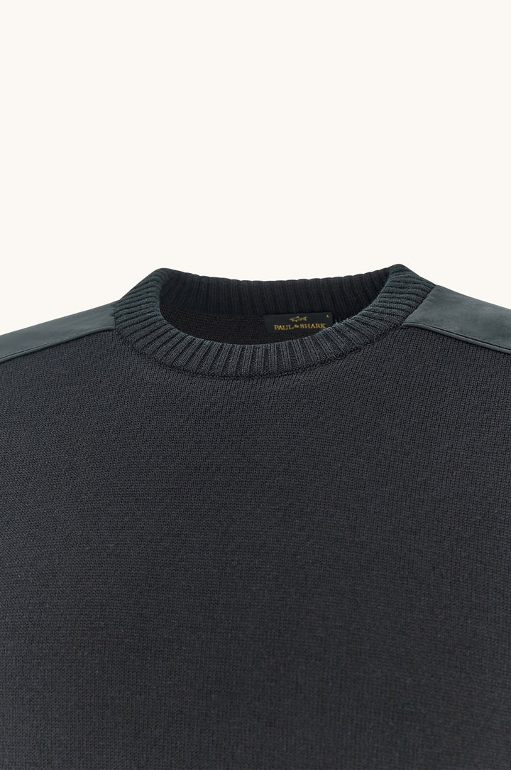 Paul &amp; Shark Soft Cool Touch Wool Crewneck Sweater with Typhoon® Details | Black