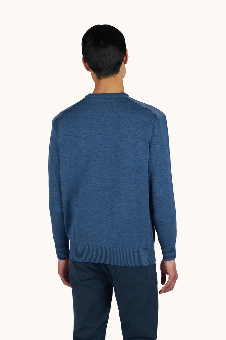Paul &amp; Shark Soft Cool Touch Wool Crewneck Sweater with Typhoon® Details | Blue Melange