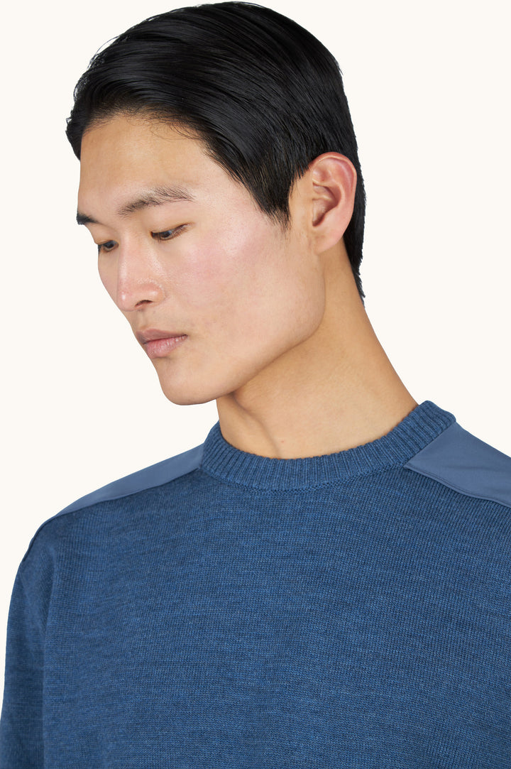 Paul &amp; Shark Soft Cool Touch Wool Crewneck Sweater with Typhoon® Details | Blue Melange
