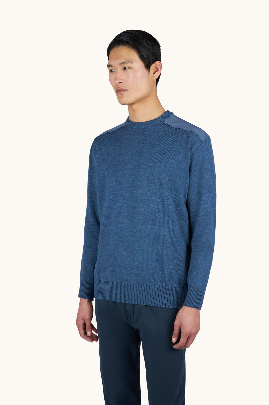 Paul &amp; Shark Soft Cool Touch Wool Crewneck Sweater with Typhoon® Details | Blue Melange