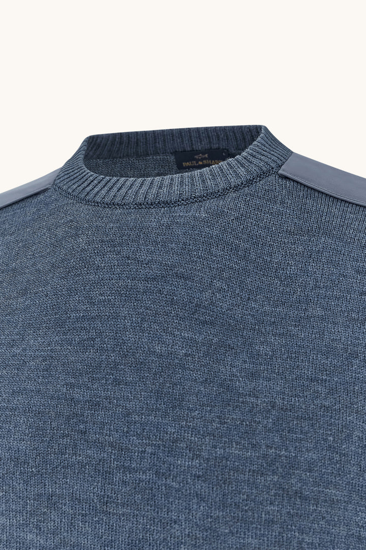Paul &amp; Shark Soft Cool Touch Wool Crewneck Sweater with Typhoon® Details | Blue Melange
