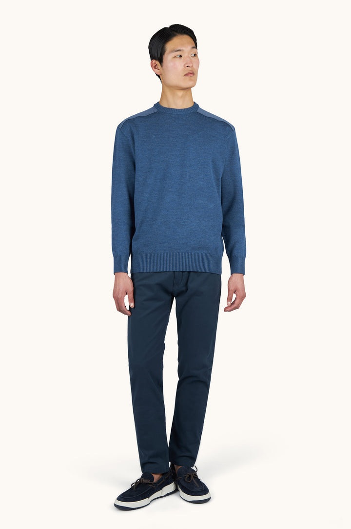 Paul &amp; Shark Soft Cool Touch Wool Crewneck Sweater with Typhoon® Details | Blue Melange