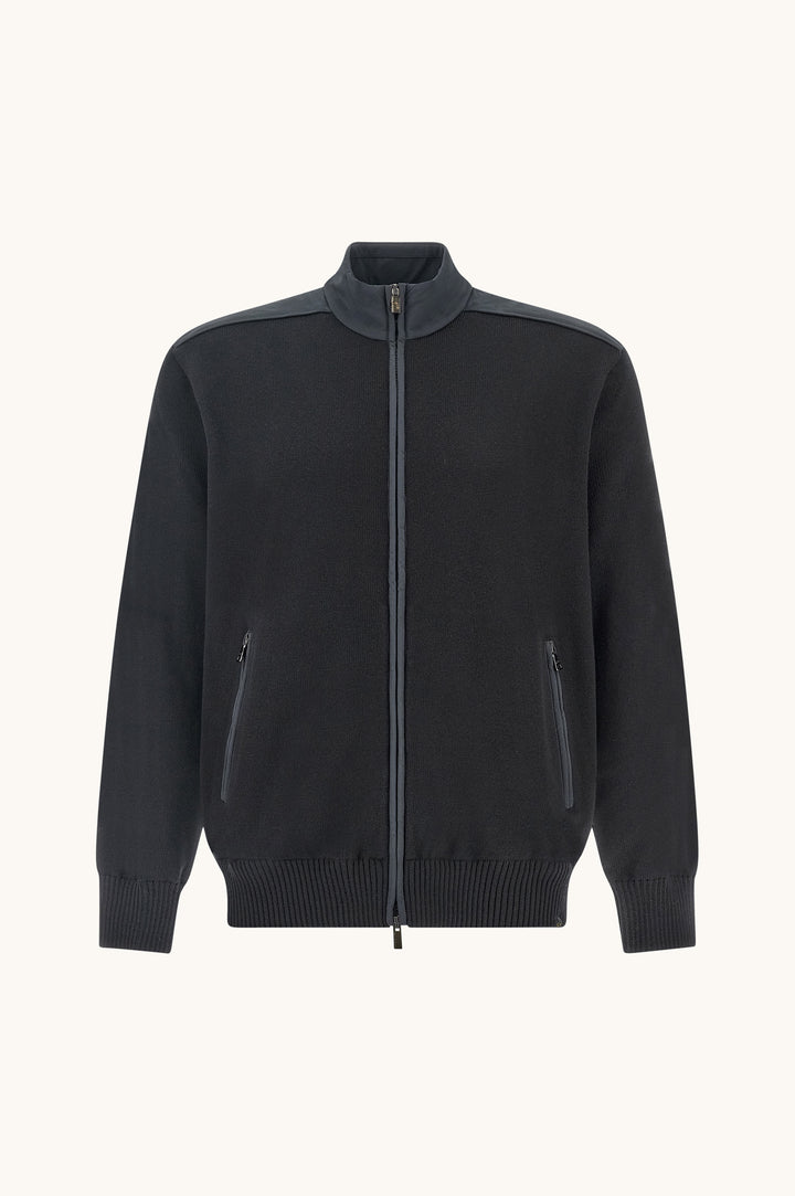 Paul &amp; Shark Zip-up Sweater in Soft Cool Touch Wool with Typhoon® Re-4x4 Stretch Details | Black