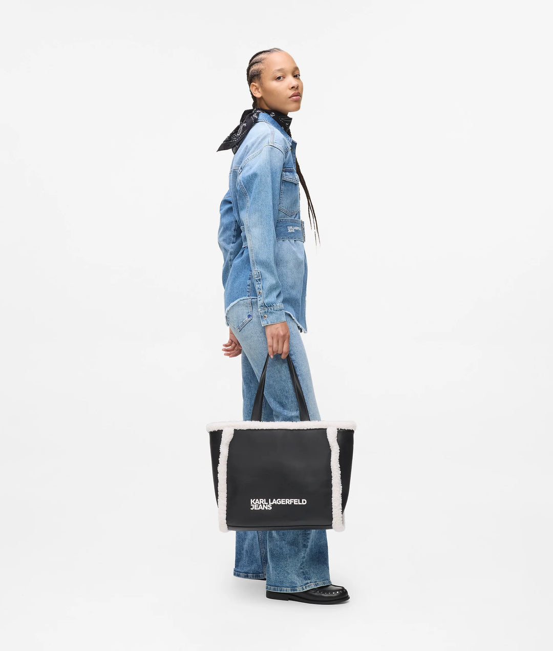 Karl Lagerfeld Shearling Tote Bag | Black/White