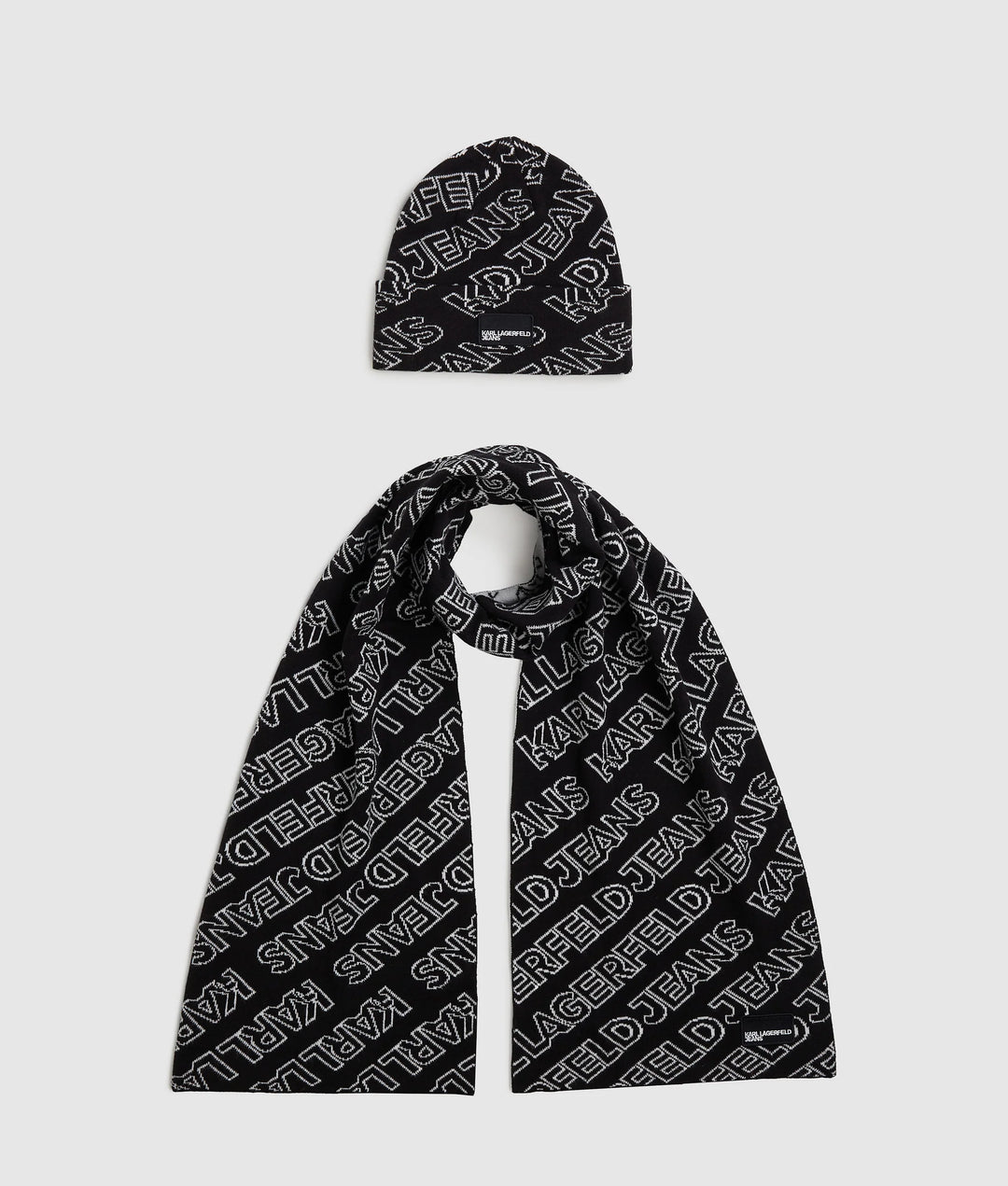 Karl Lagerfeld Long Scarf and Beanie Gift Set | Black