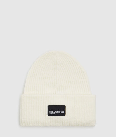 Karl Lagerfeld Unisex Logo Patch Long Beanie | Off White