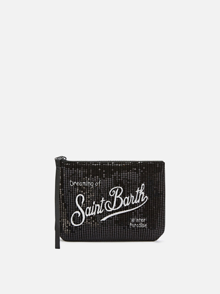 MC2 Saint Barth Aline Samt-Pochette mit Pailletten - Schwarz - Vorderansicht
