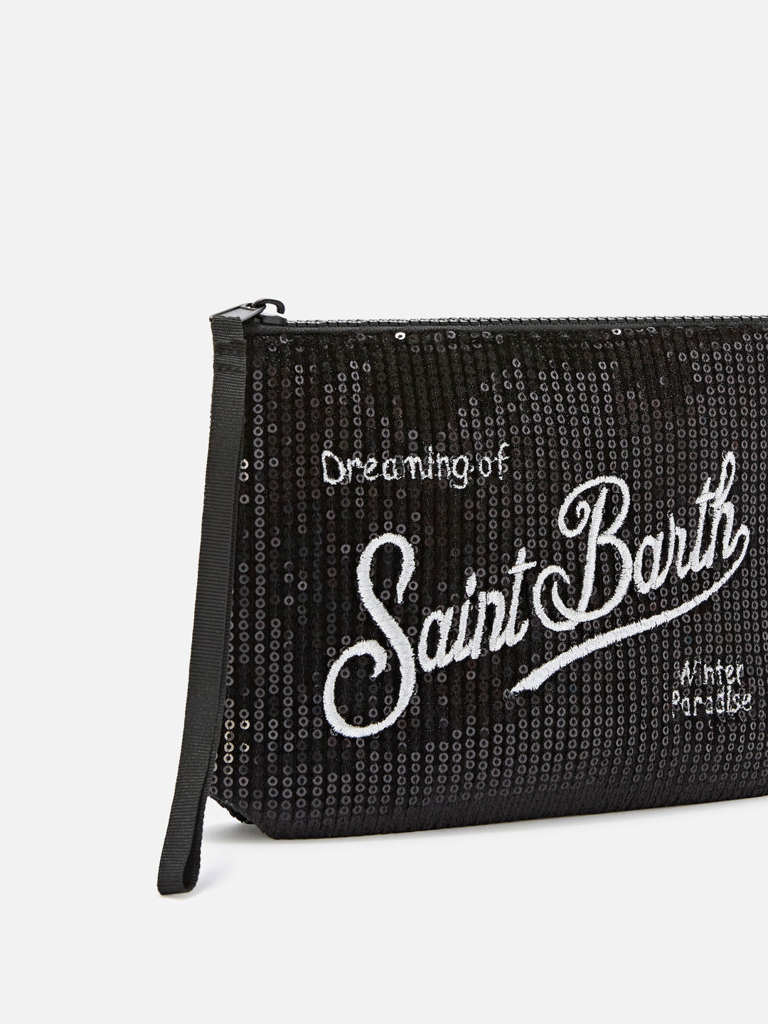 MC2 Saint Barth Aline Samt-Pochette mit Pailletten - Schwarz - Material- und Logodetail