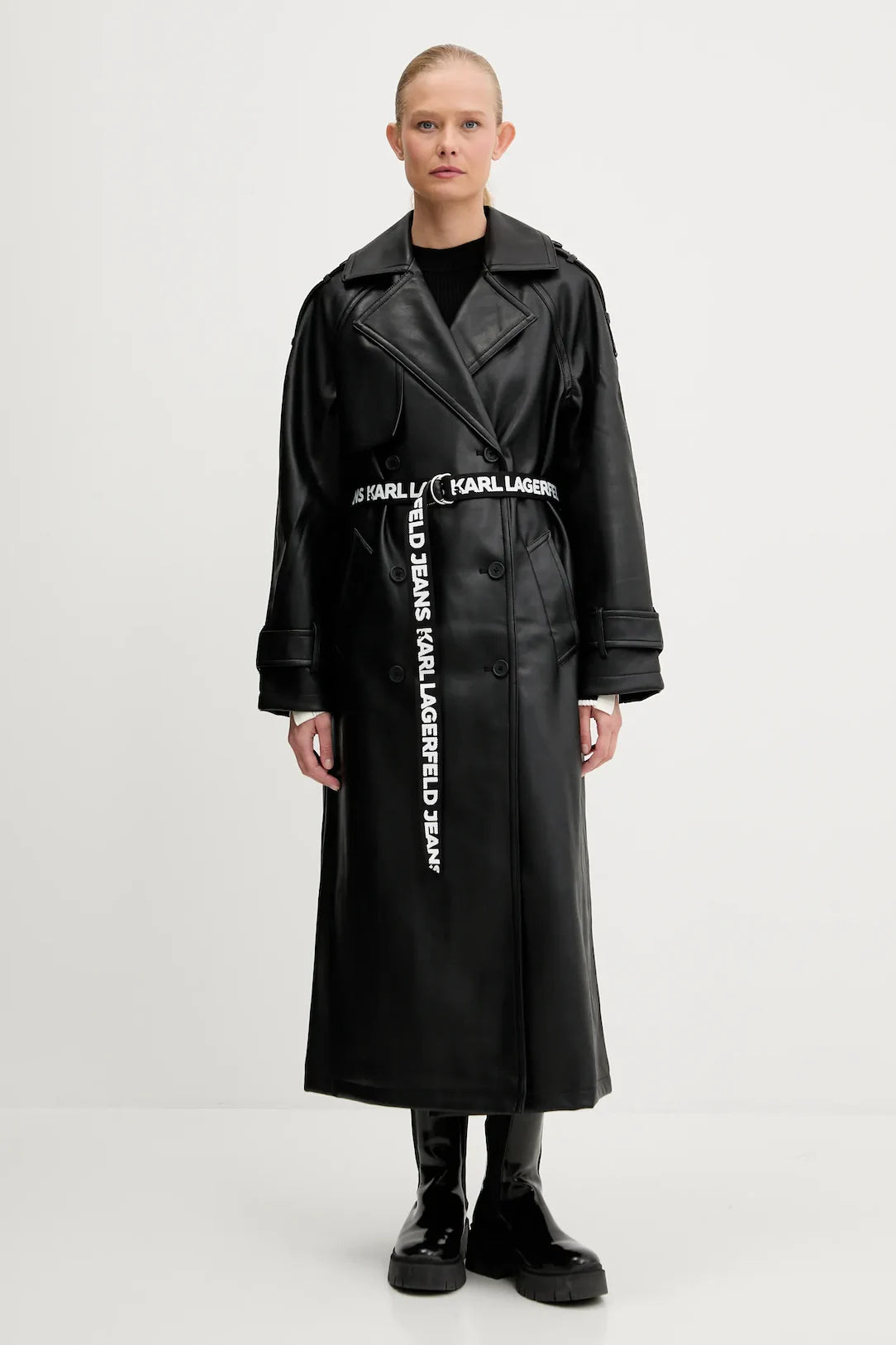 Karl Lagerfeld Faux Leather Trench Coat | Black