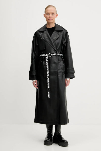 Karl Lagerfeld Faux Leather Trench Coat | Black
