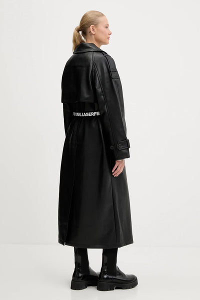 Karl Lagerfeld Faux Leather Trench Coat | Black
