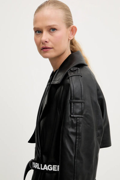 Karl Lagerfeld Faux Leather Trench Coat | Black