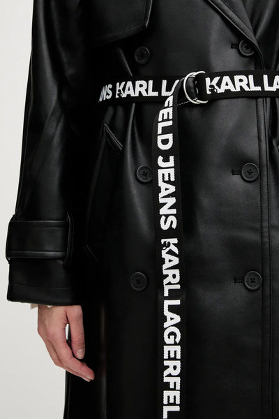 Karl Lagerfeld Faux Leather Trench Coat | Black