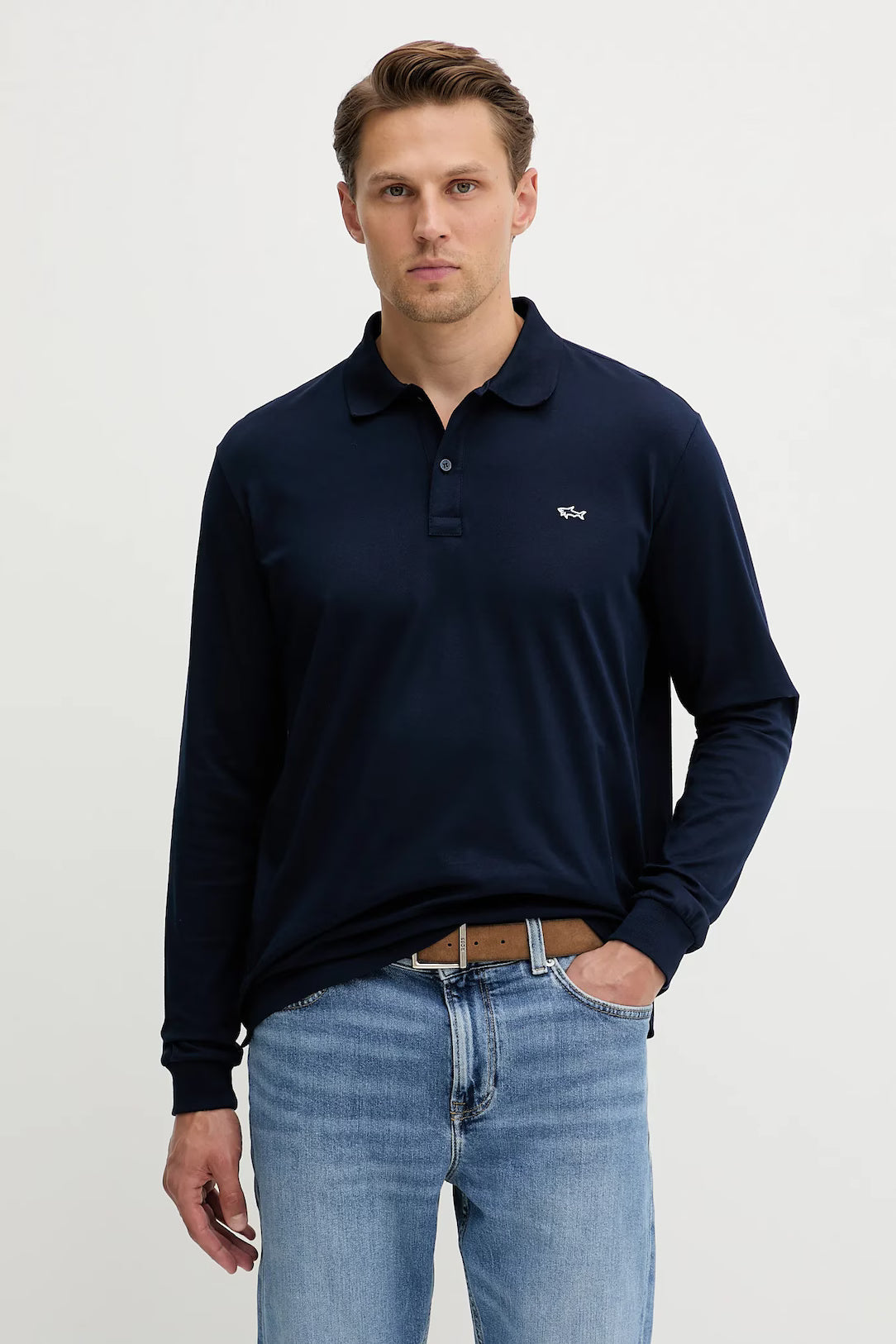 Paul & Shark Shark Badge Double Piqué Cotton Polo | Navy