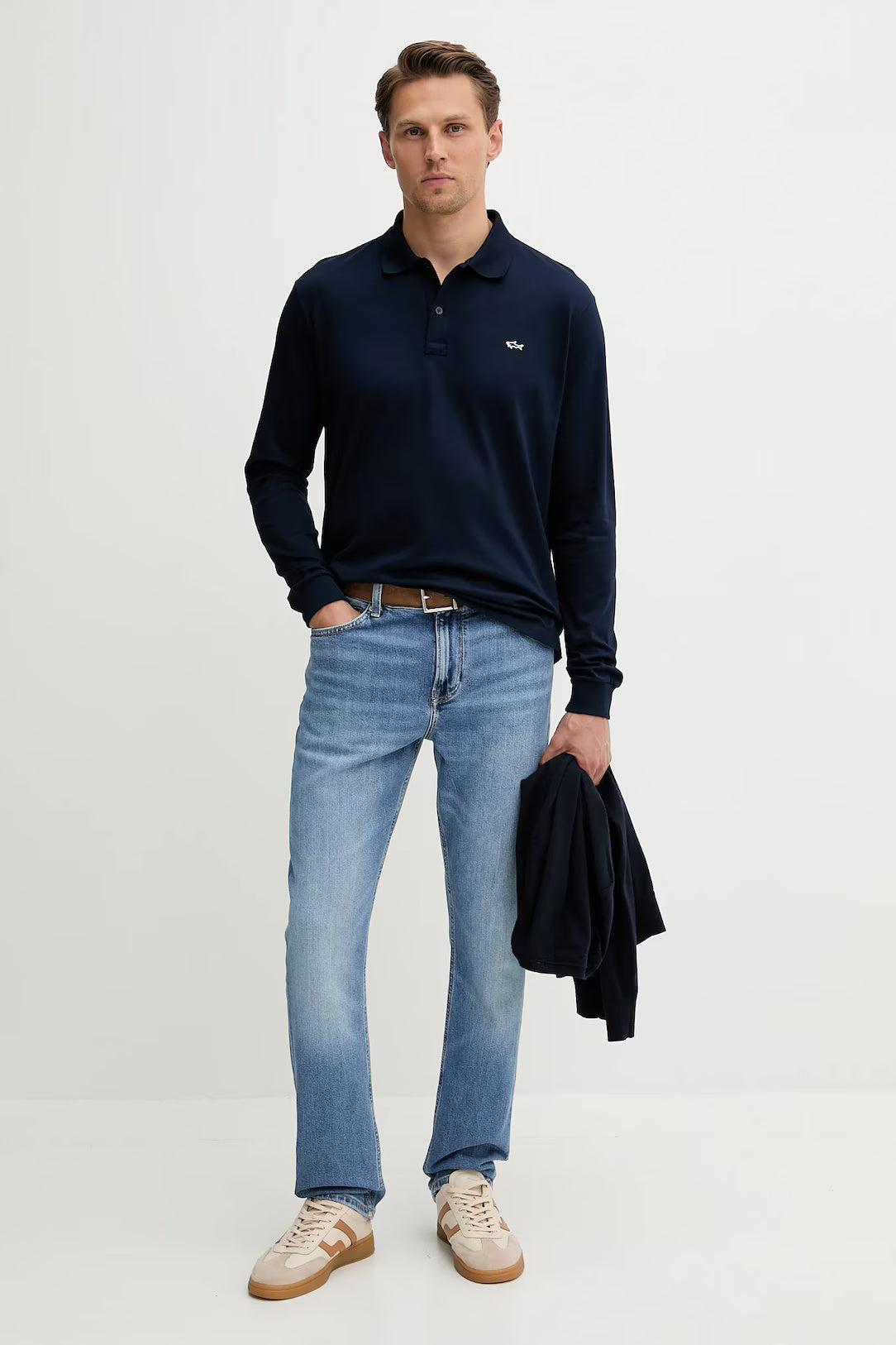 Paul & Shark Shark Badge Double Piqué Cotton Polo | Navy
