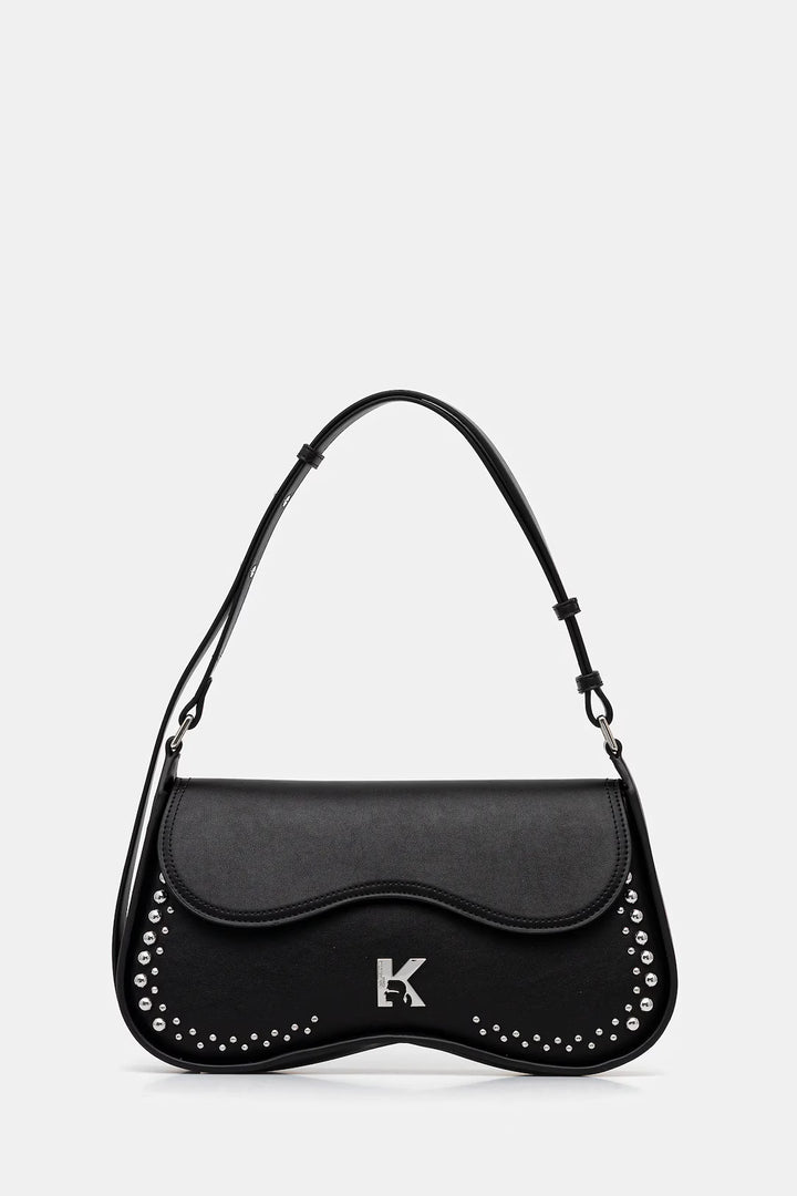 Karl Lagerfeld Shoulder Stud Bag with Flap | Black