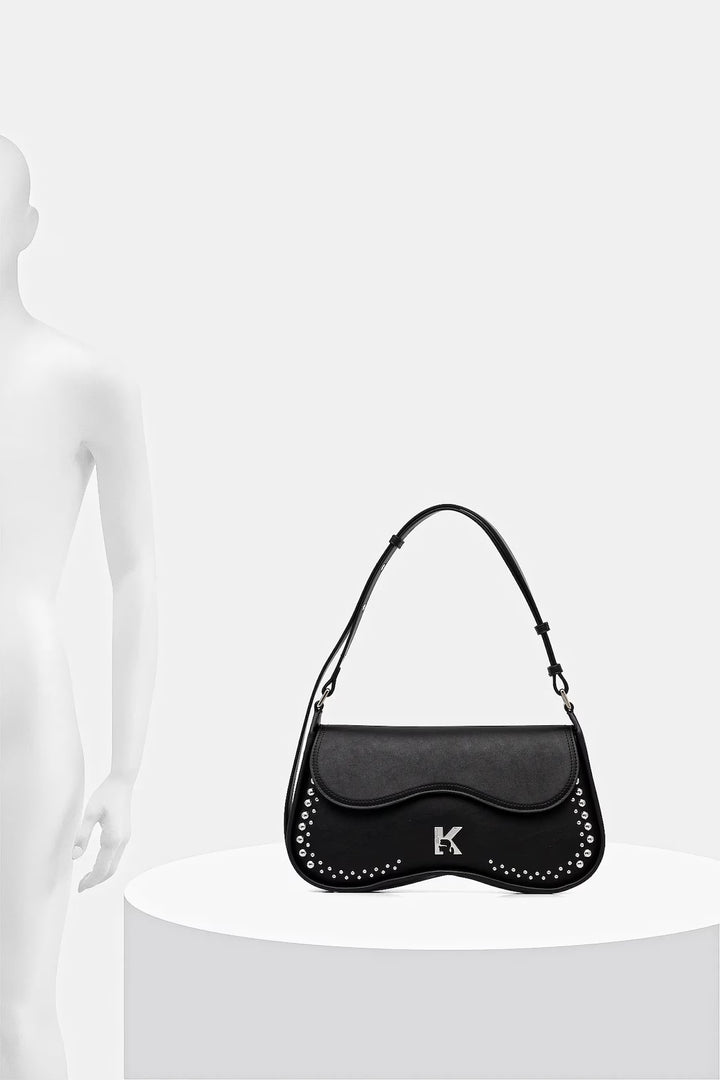 Karl Lagerfeld Shoulder Stud Bag with Flap | Black