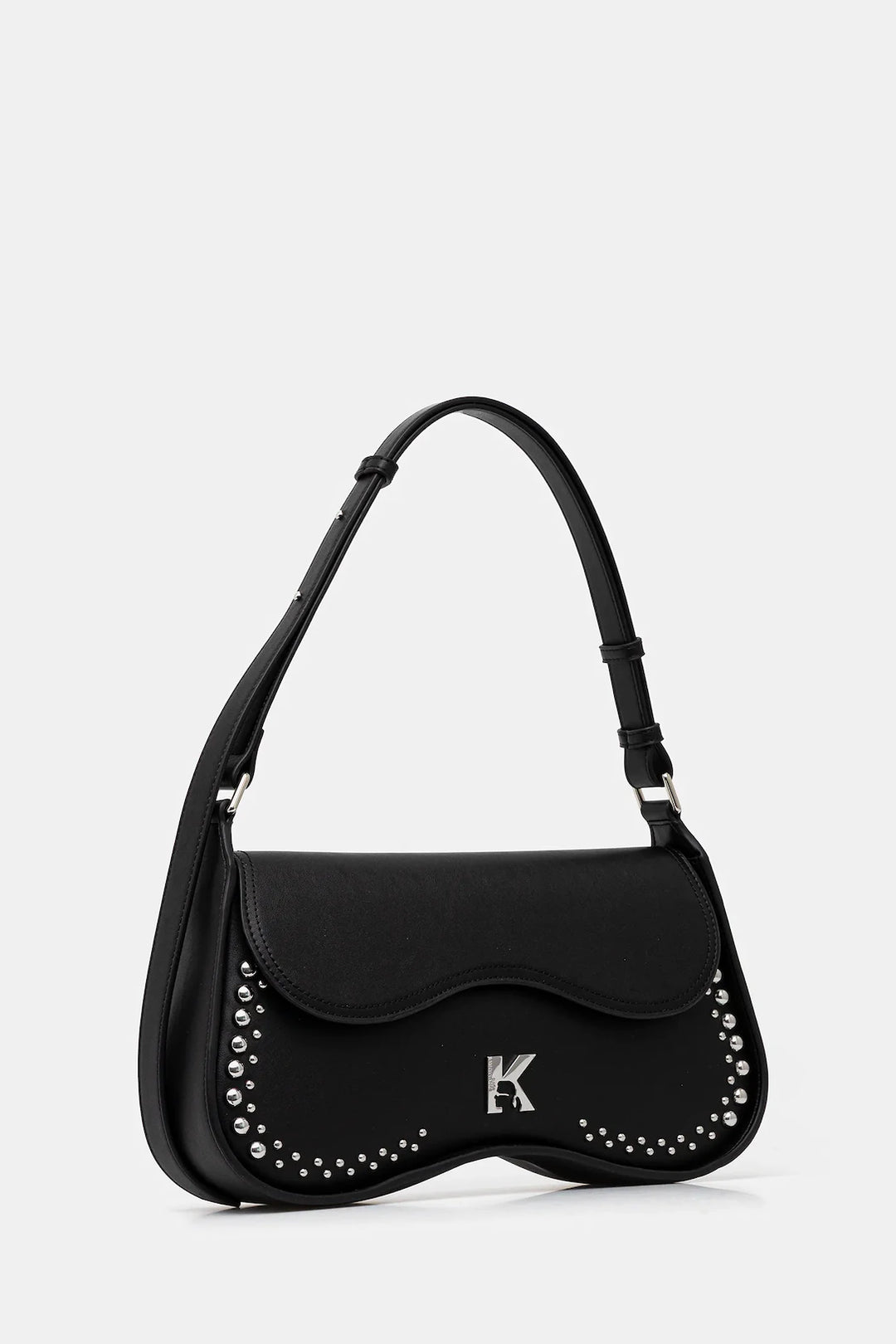 Karl Lagerfeld Shoulder Stud Bag with Flap | Black