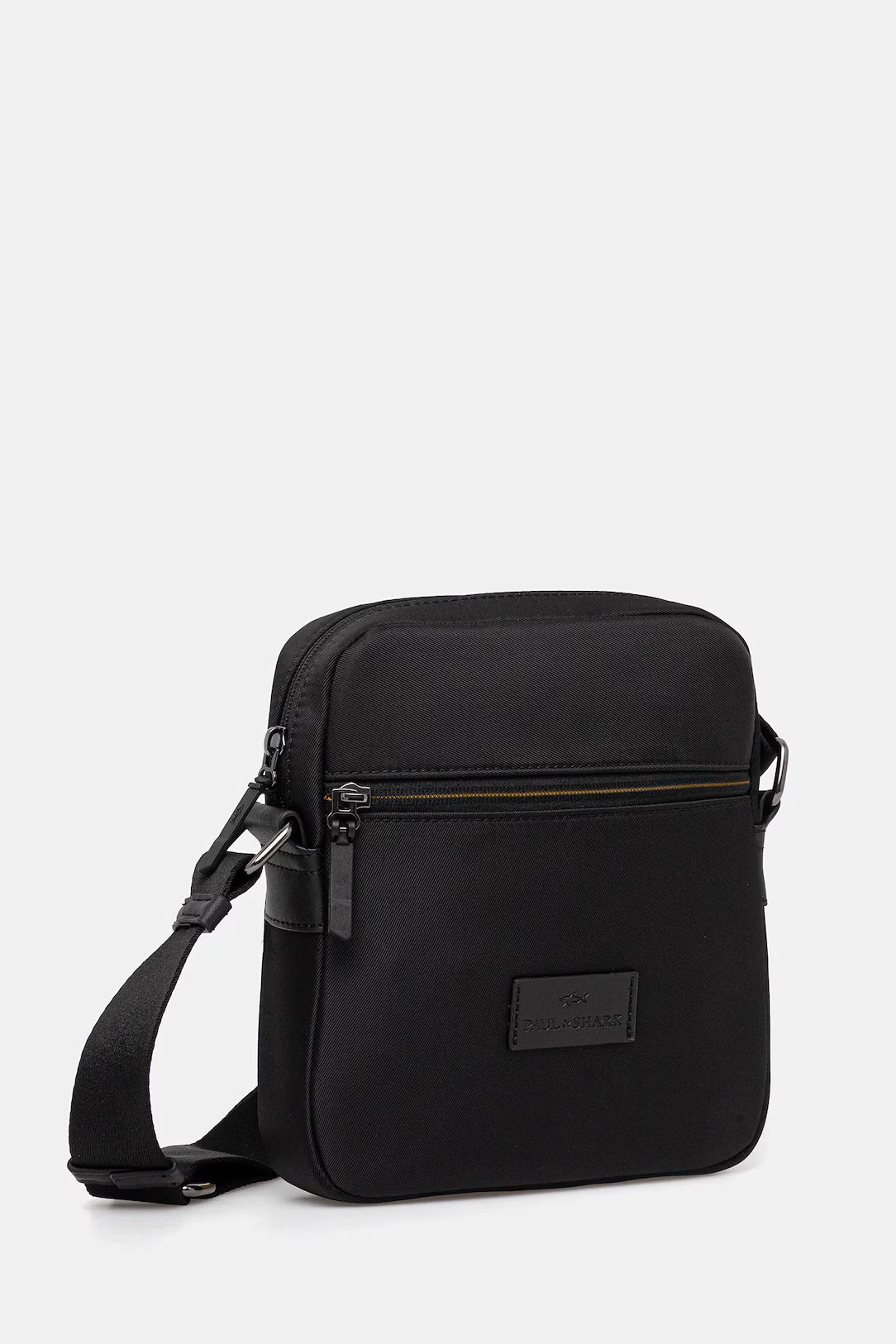 Paul & Shark Leather-Trimmed Water Repellent Messenger Bag | Black