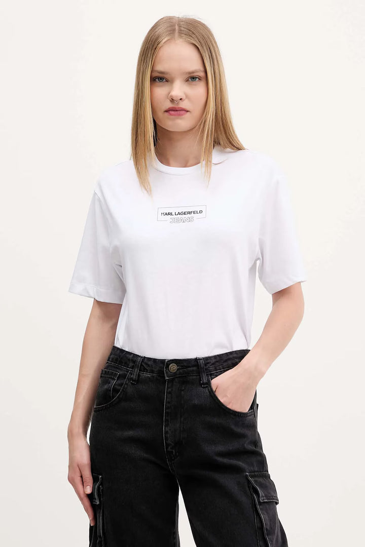 Karl Lagerfeld Women's Regular Outline Logo T-shirt | White