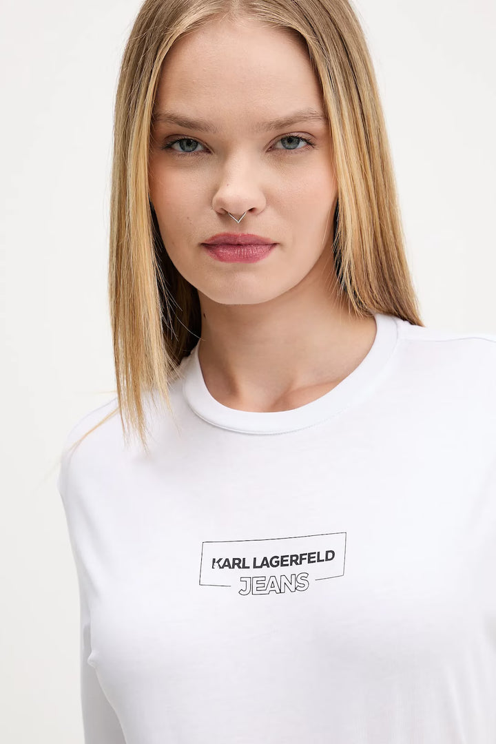 Karl Lagerfeld Women's Regular Outline Logo T-shirt | White