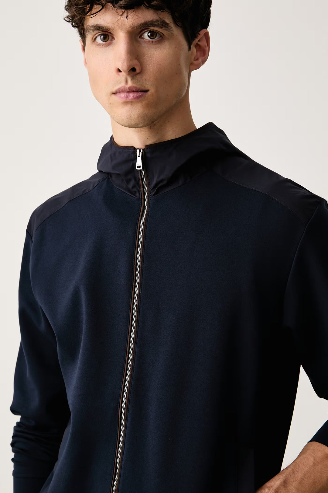 Paul &amp; Shark Stretch Viscose Hoodie with Alcantara Details | Navy