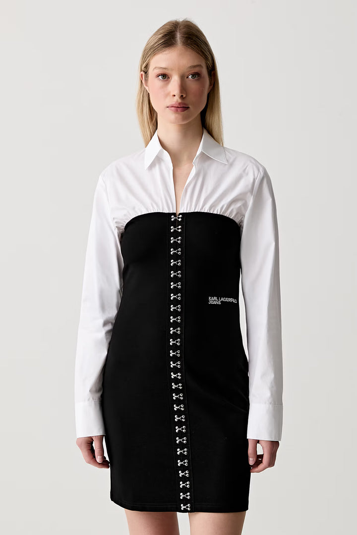 Karl Lagerfeld Mixed Poplin Dress | White/Black