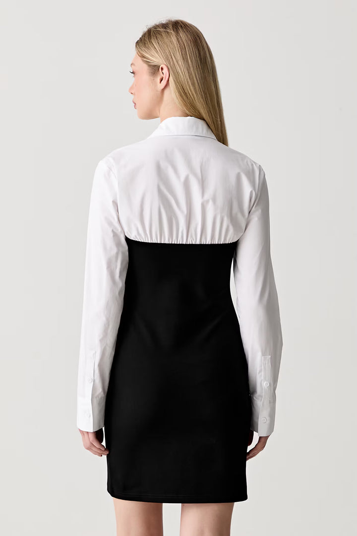 Karl Lagerfeld Mixed Poplin Dress | White/Black