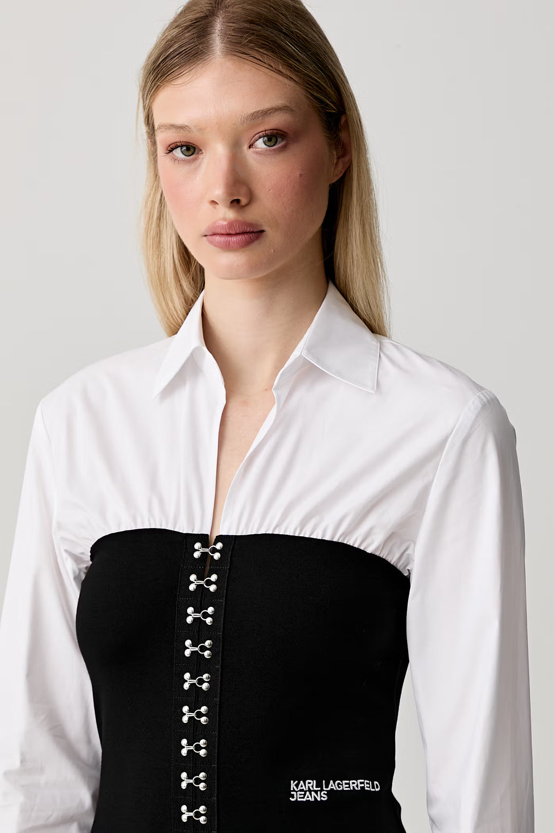 Karl Lagerfeld Mixed Poplin Dress | White/Black