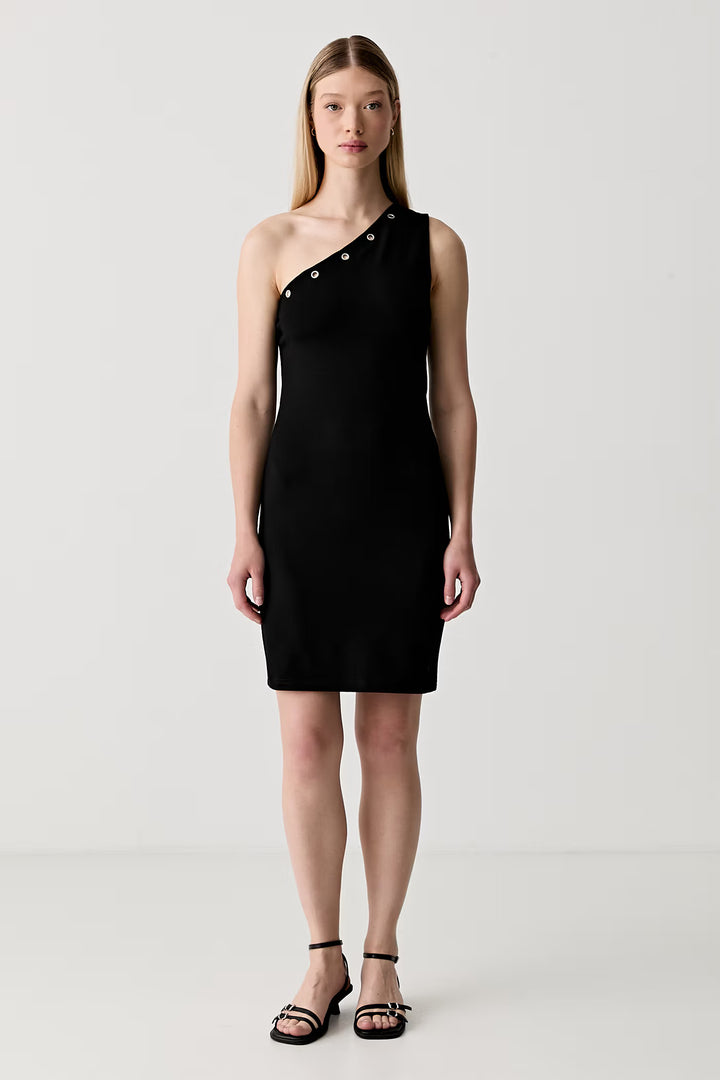 Karl Lagerfeld One-Shoulder Fitted Dress | Black