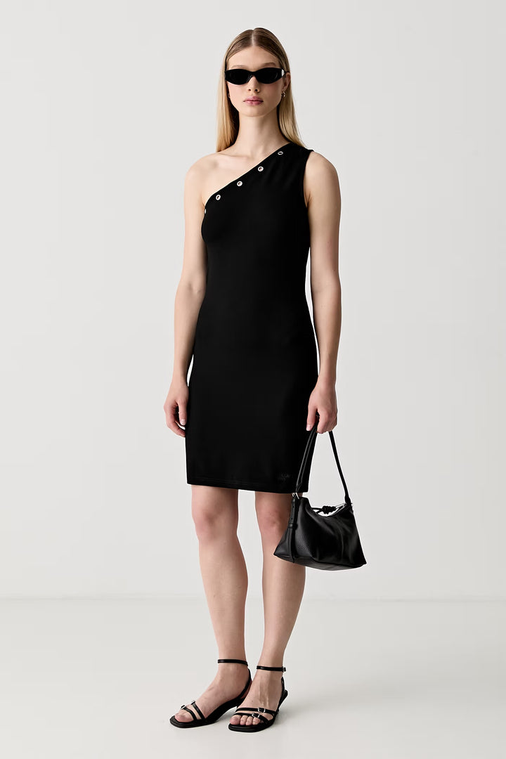 Karl Lagerfeld One-Shoulder Fitted Dress | Black