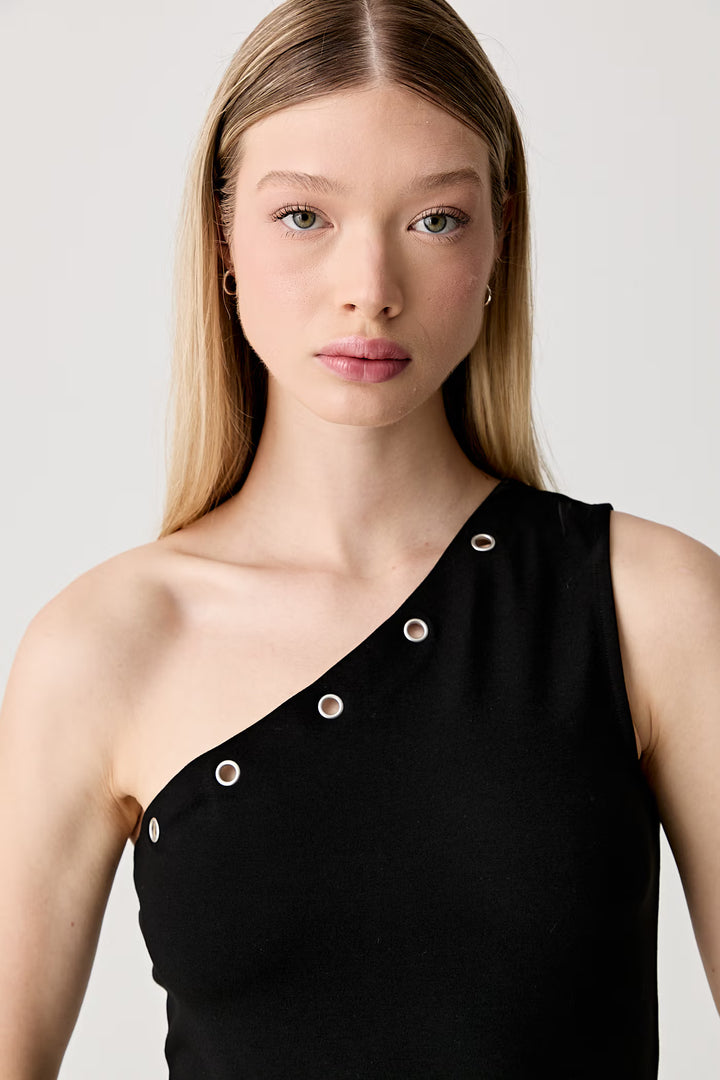 Karl Lagerfeld One-Shoulder Fitted Dress | Black