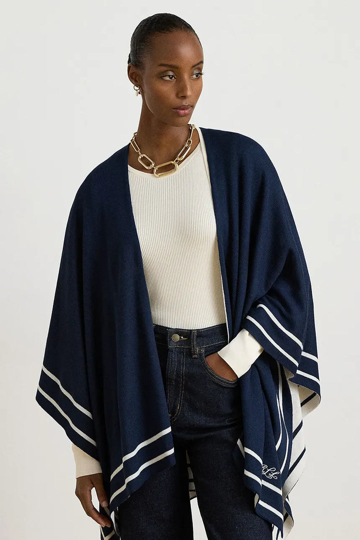 Poncho de mujer Lauren Ralph Lauren de mezcla de lana Azul Marino/Crema