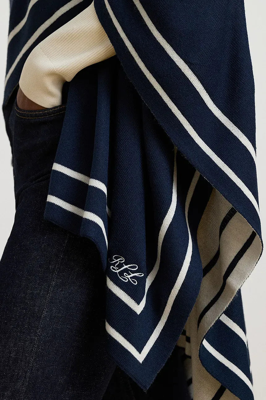 Poncho de mujer Lauren Ralph Lauren de mezcla de lana Azul Marino/Crema – vista alternativa