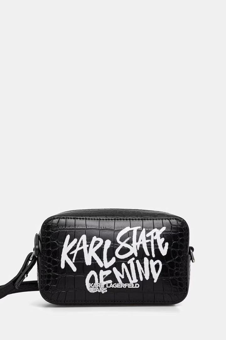 Karl Lagerfeld Logo Quote Small Camera Bag | Black