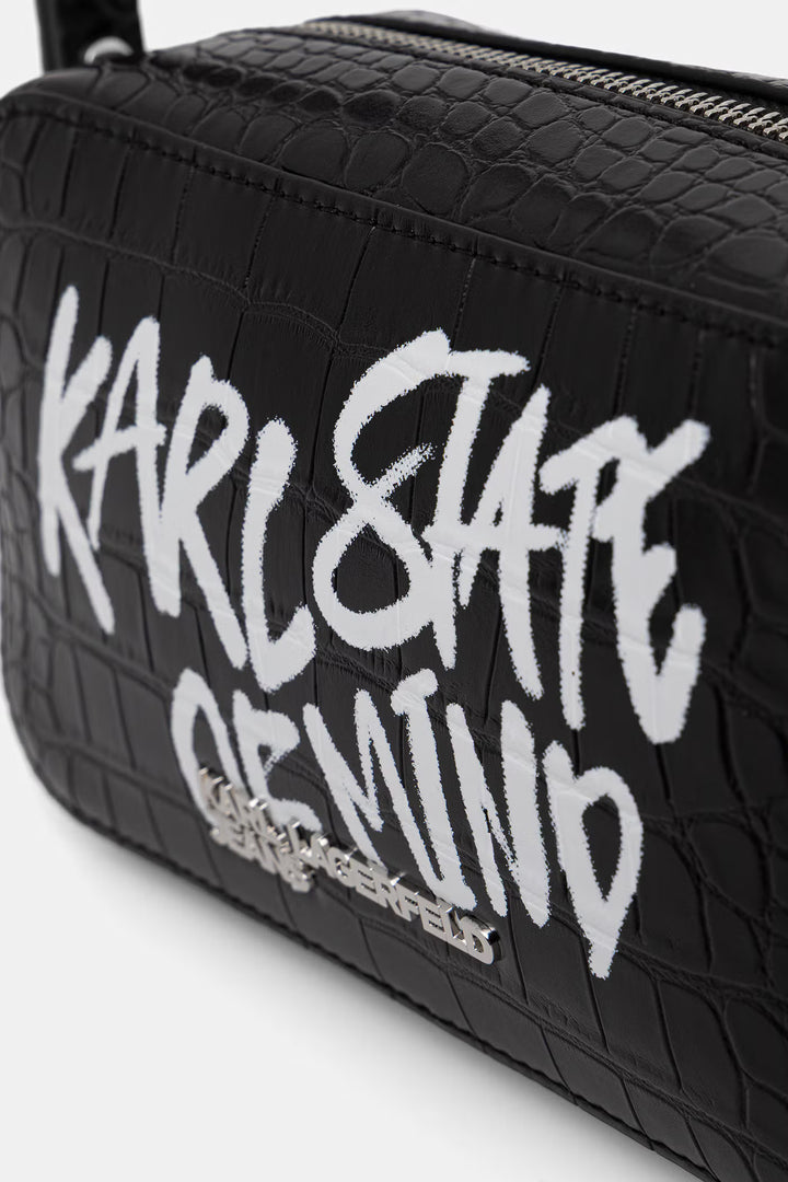Karl Lagerfeld Logo Quote Small Camera Bag | Black