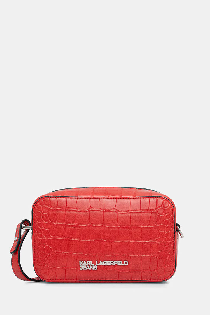 Karl Lagerfeld Logo Small Camera Bag with Croc | High Risk Red