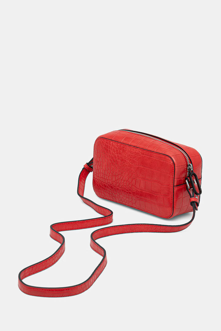 Karl Lagerfeld Logo Small Camera Bag with Croc | High Risk Red