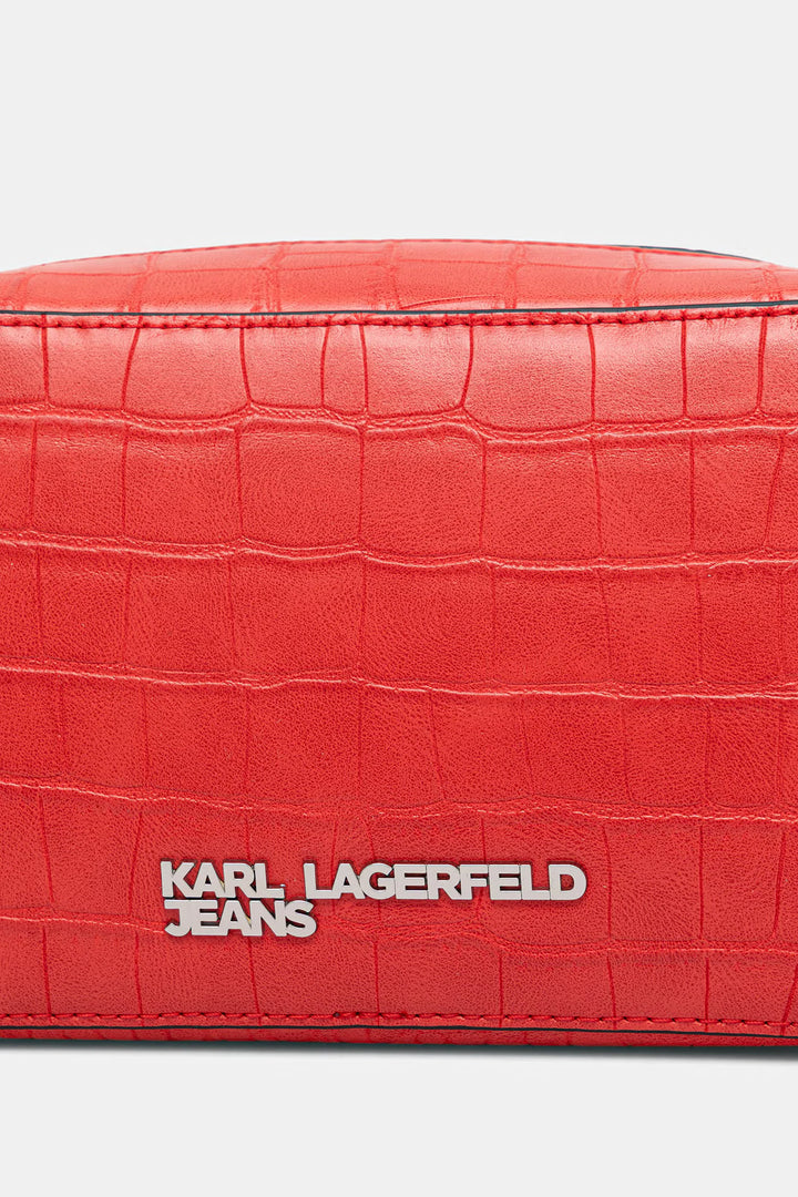 Karl Lagerfeld Logo Small Camera Bag with Croc | High Risk Red