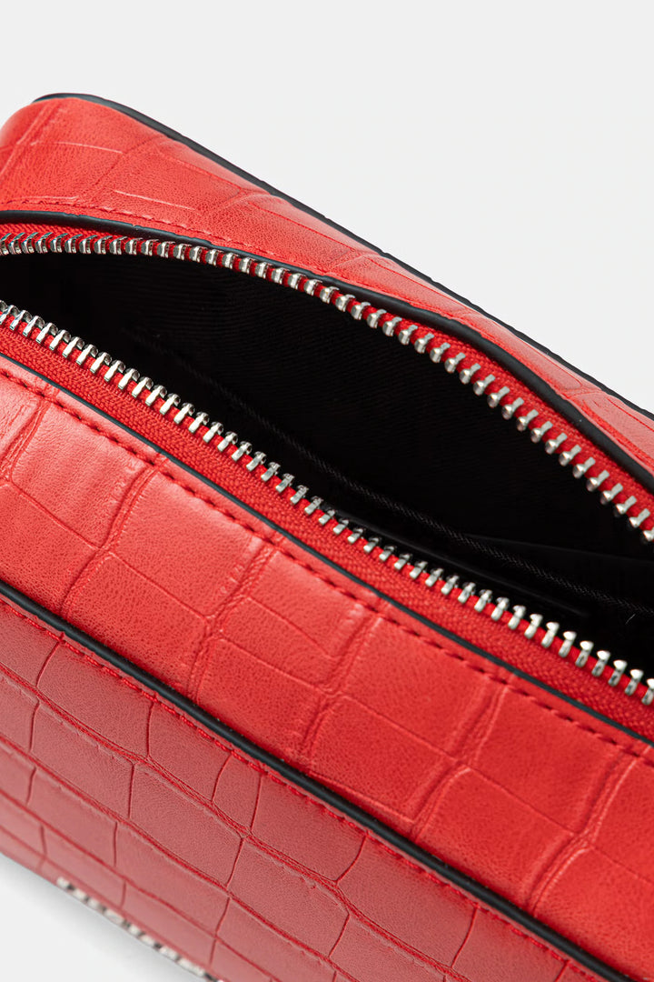 Karl Lagerfeld Logo Small Camera Bag with Croc | High Risk Red