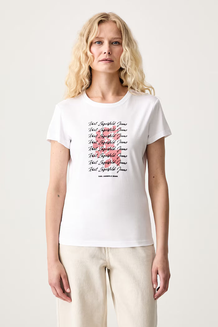 Karl Lagerfeld Slim-fit Flocked Floral T-shirt | White