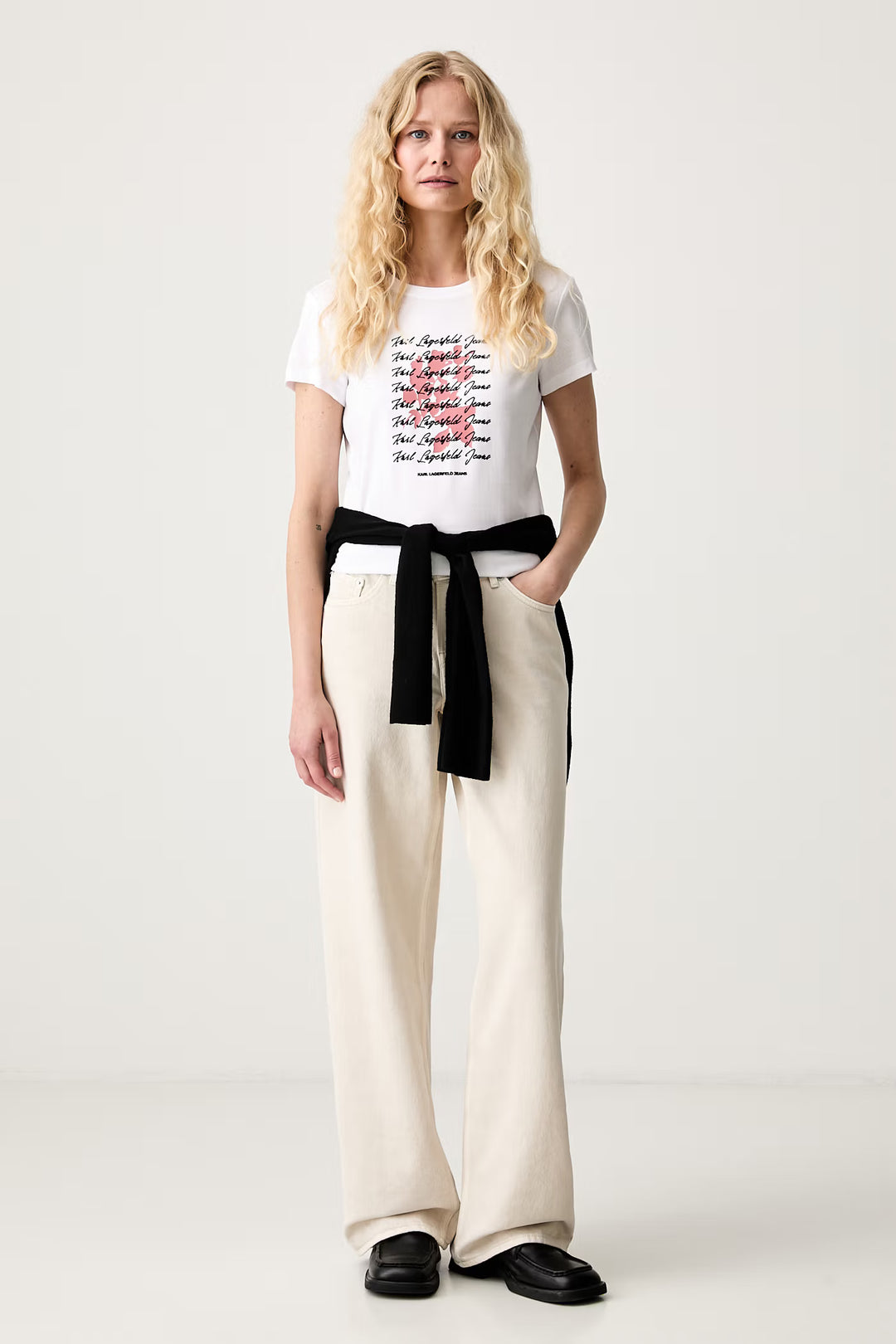 Karl Lagerfeld Slim-fit Flocked Floral T-shirt | White