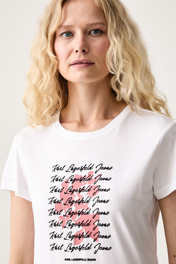Karl Lagerfeld Slim-fit Flocked Floral T-shirt | White