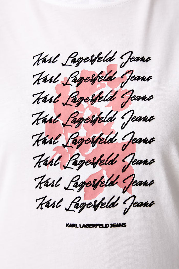 Karl Lagerfeld Slim-fit Flocked Floral T-shirt | White