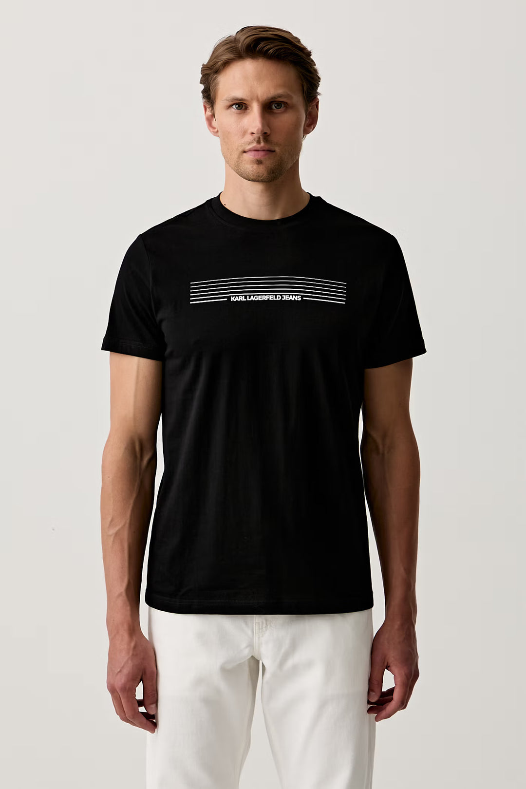 Karl Lagerfeld Striped Logo T-shirt in Slim Fit | Black