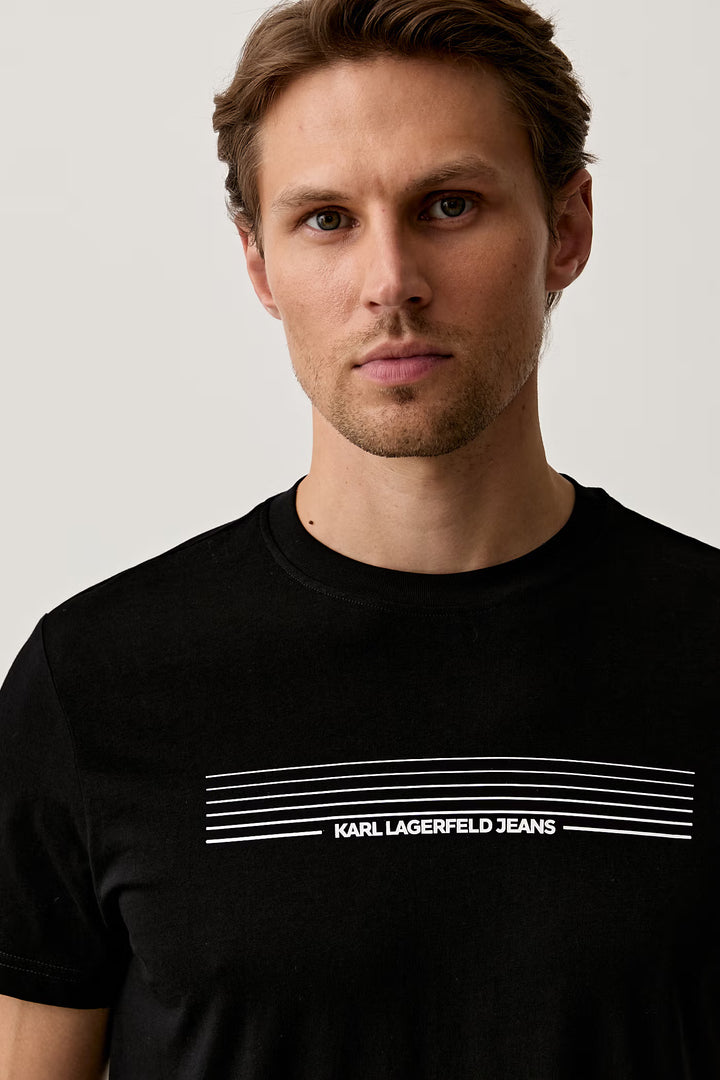 Karl Lagerfeld Striped Logo T-shirt in Slim Fit | Black