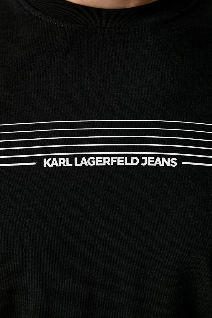 Karl Lagerfeld Striped Logo T-shirt in Slim Fit | Black