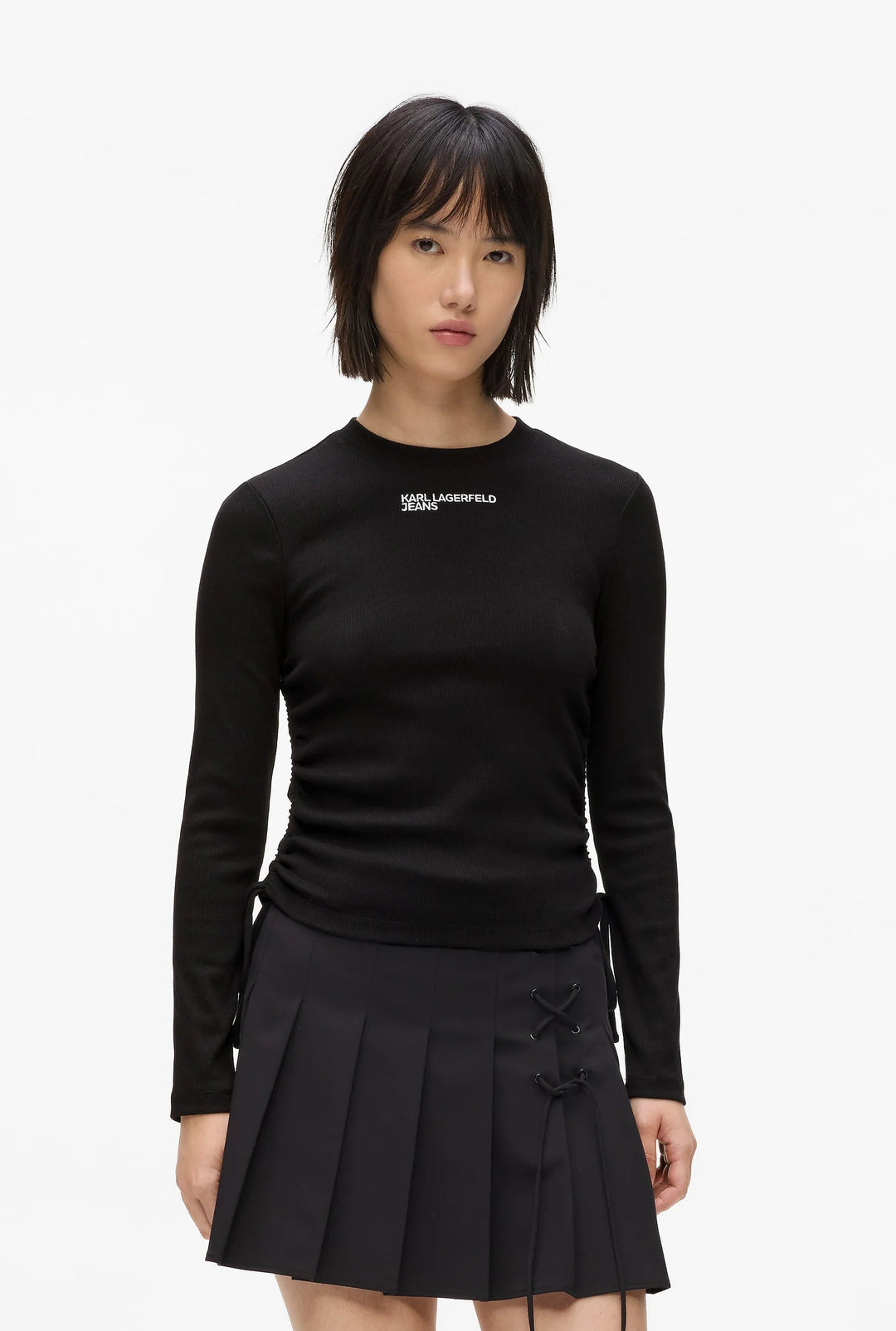 Karl Lagerfeld Ruched Ribbed Women's Top | Black