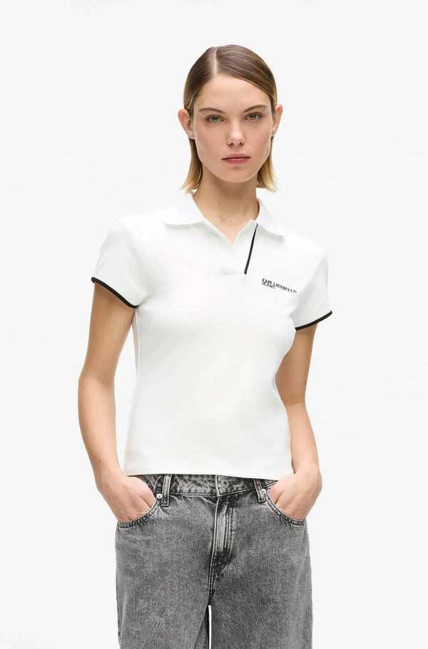 Karl Lagerfeld Damen-Polohemd in Slim Fit | Weiß